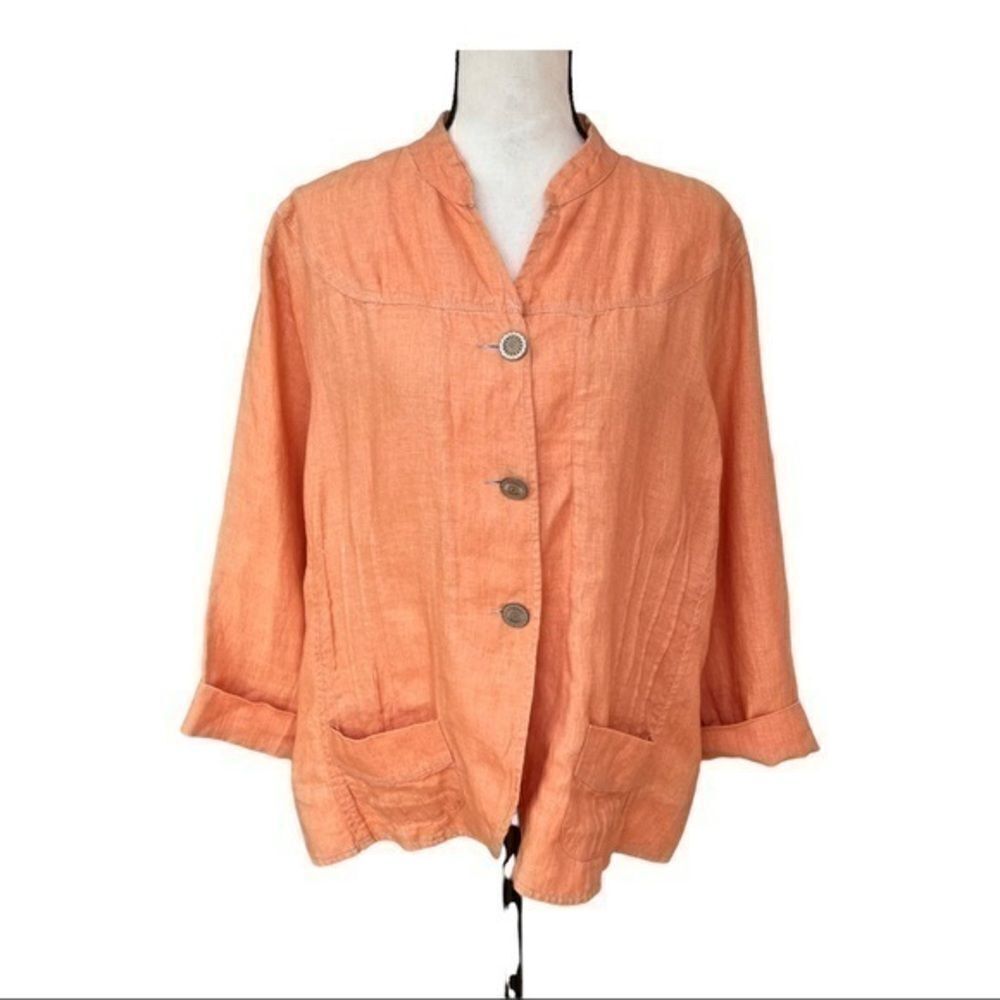Chicos light orange linen blazer with pockets size 3.